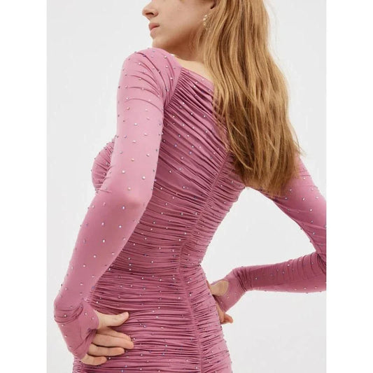 Dazzling hollow-out mini dress with sleek silhouette and elegant O-neck design