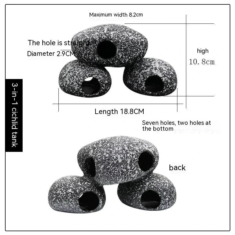 Realistic and natural-looking fish tank decor made of premium resin material, designed to provide a safe haven for fish and shrimp breeding and hiding