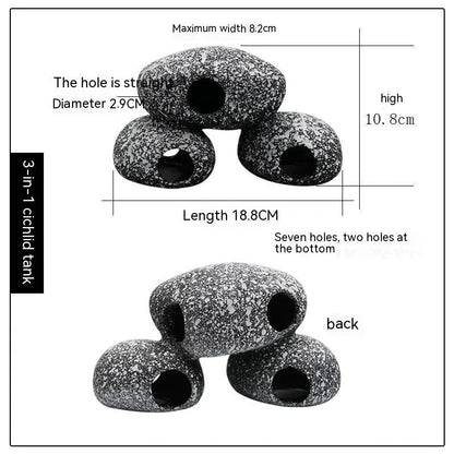 Realistic and natural-looking fish tank decor made of premium resin material, designed to provide a safe haven for fish and shrimp breeding and hiding