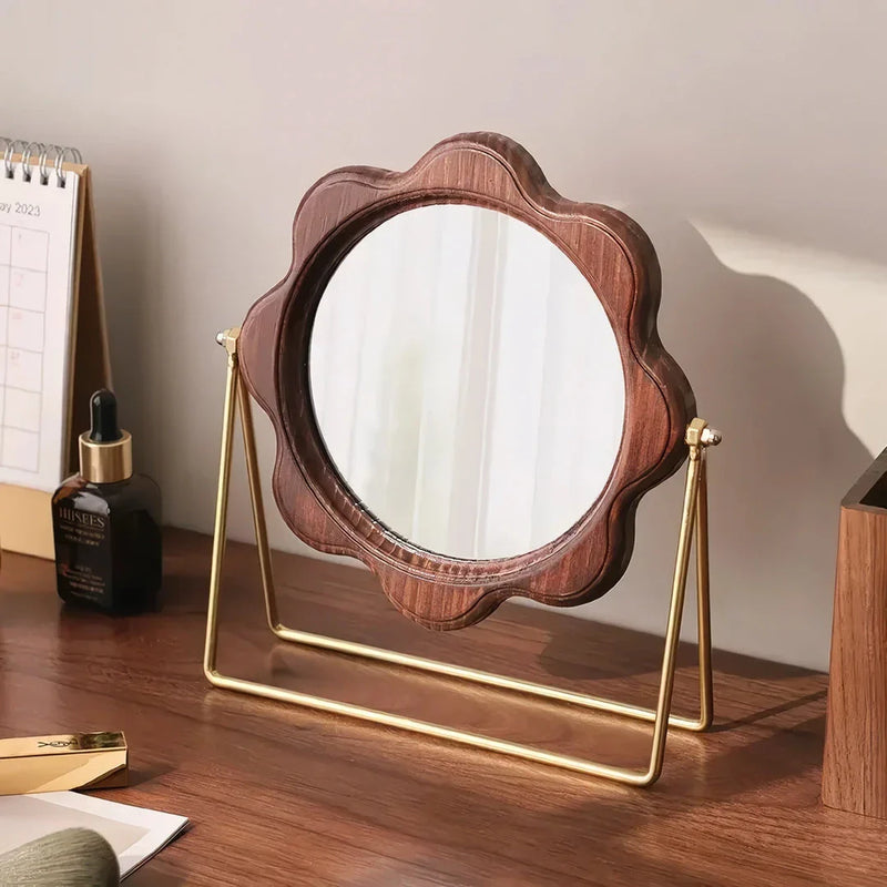 Hhomeenjoy US Elegant Rotatable Desktop Makeup Mirror with Neoclassical Design