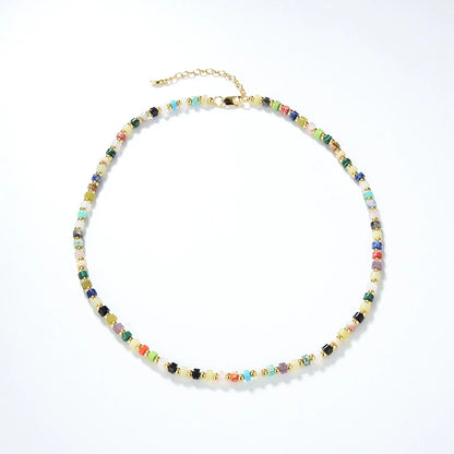 Luxurious multi-gem turquoise and Shoushan stone necklace with a classic round bead chain design