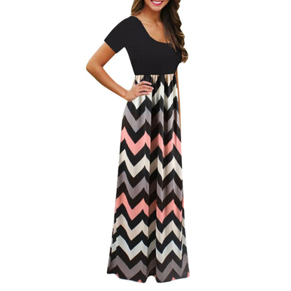 Stylish Bohemian dress with a vibrant collage-inspired print and milk silk fabric