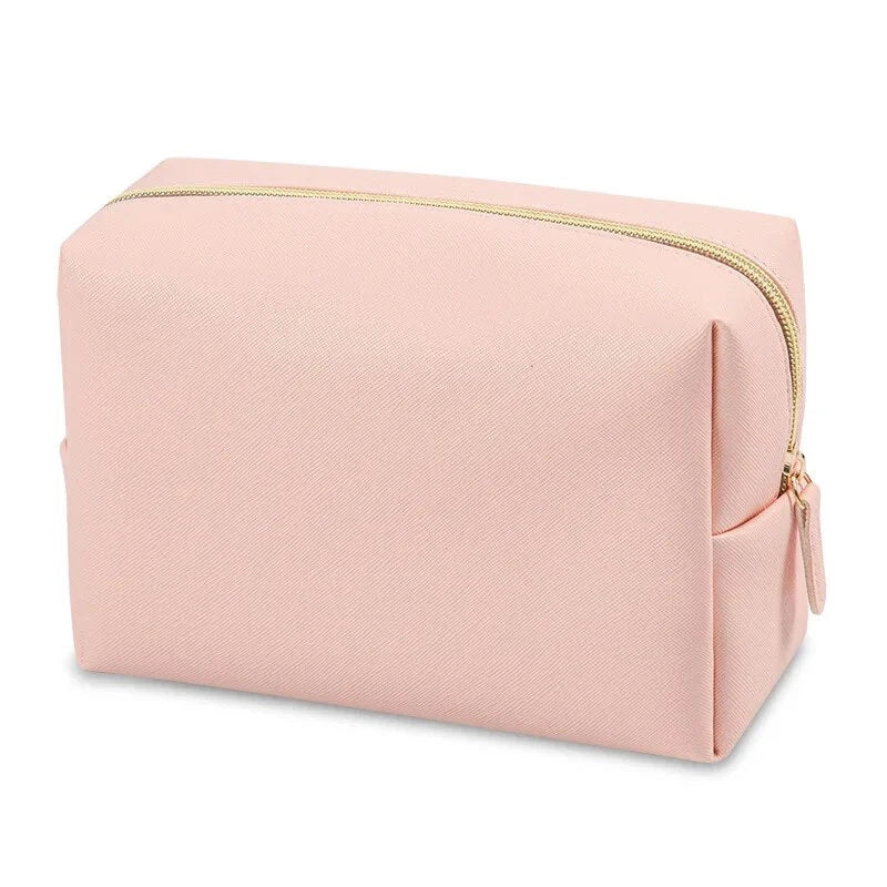 Chic PU Leather Travel Cosmetic Bag - Elegant Makeup Organizer with Secure Zipper in Multiple Sizes