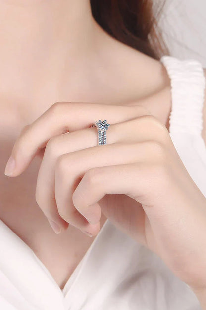 Elegant 1-Carat Moissanite Sterling Silver Ring with a radiant moissanite stone set in a luxurious 925 sterling silver band
