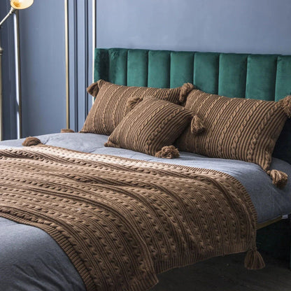 Elegant striped and tassel cushion cover in various sizes and colors for beds, sofas, and home decor