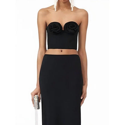 Chic floral sleeveless tank top with unique slash neckline and three-dimensional flower patchwork design