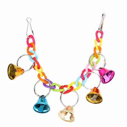 Hanging acrylic bird bells that sway and chime, attracting and entertaining backyard birds