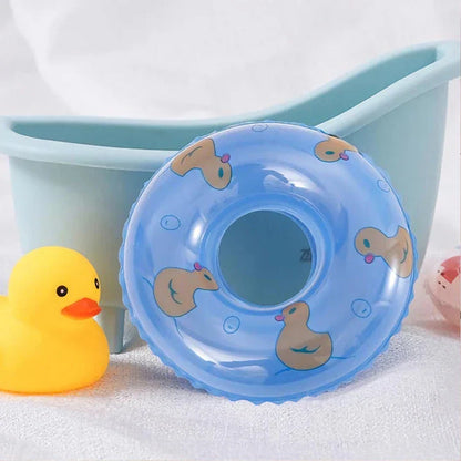 Colorful inflatable swim rings designed to float and entertain children during bath time and pool activities