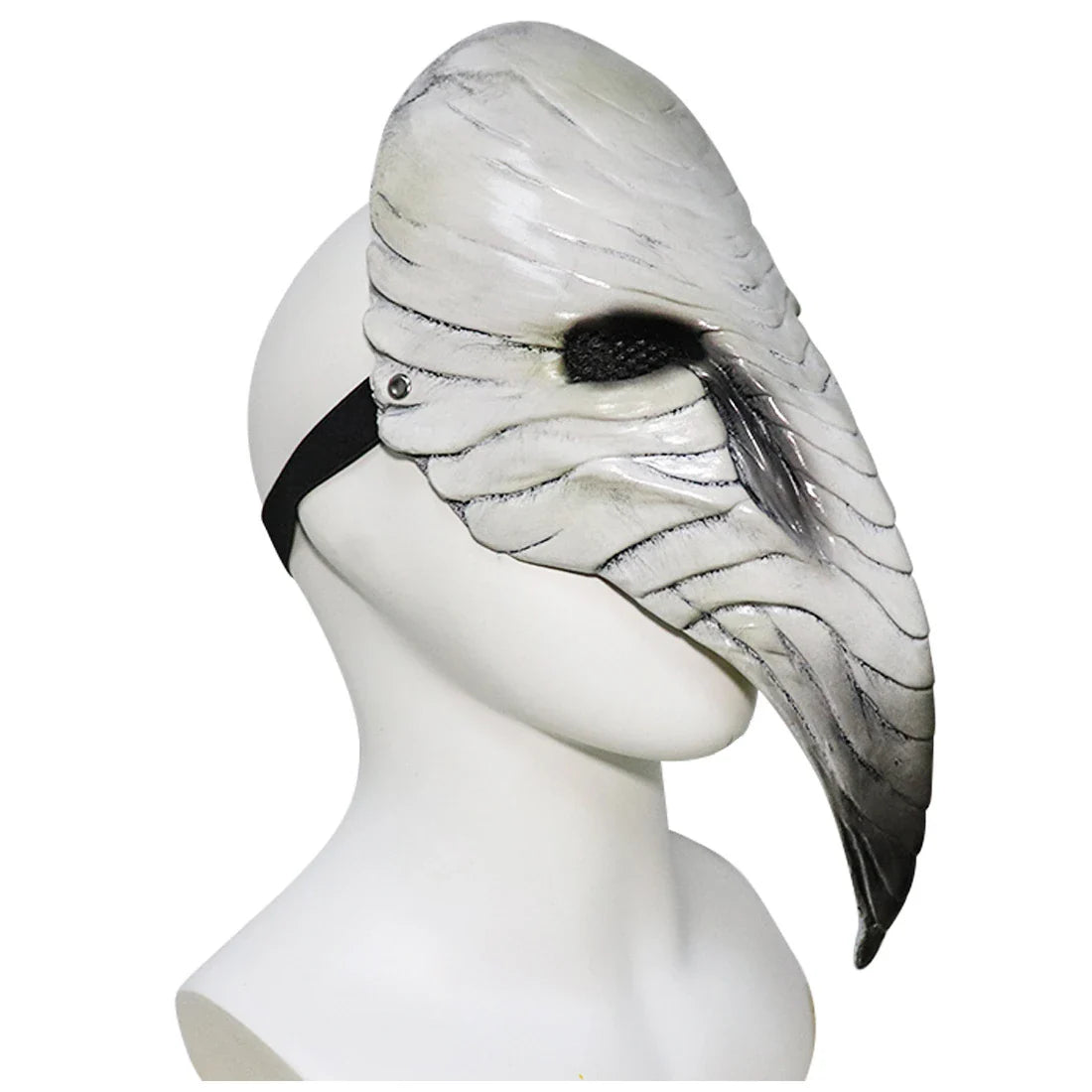 A chilling white latex plague doctor beak mask with a bone-colored finish, perfect for Halloween costumes and Gothic-inspired outfits.