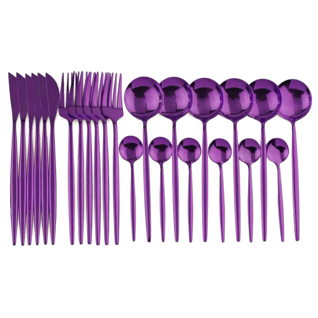 Premium 24-Piece Stainless Steel Tableware Set in Black - Durable, Elegant Dining Utensils with Sleek Design