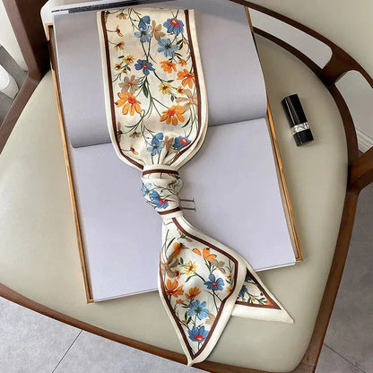 Floral print long polyester scarf in white, a versatile and stylish accessory for all seasons