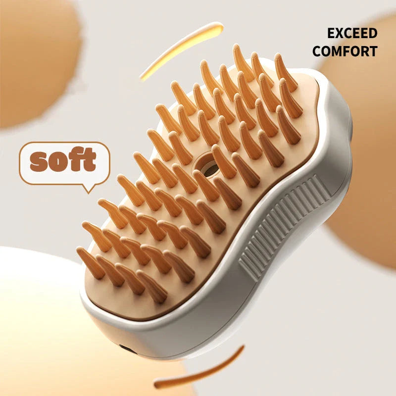 3-in-1 electric pet grooming brush with soothing steam for removing loose hair, dirt, and debris while promoting a healthy, shiny coat