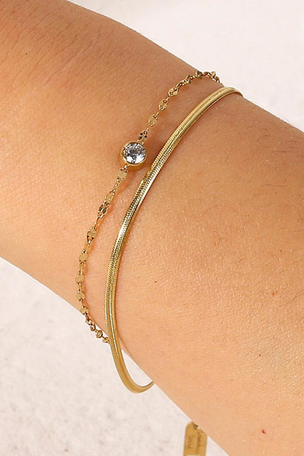 Rhinestone Double-Layered Bracelet in Gold, made of high-quality stainless steel with extendable design