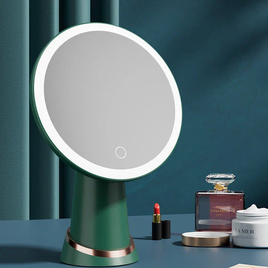 Illuminating LED makeup mirror with adjustable lighting and touch controls for perfect application and radiant results
