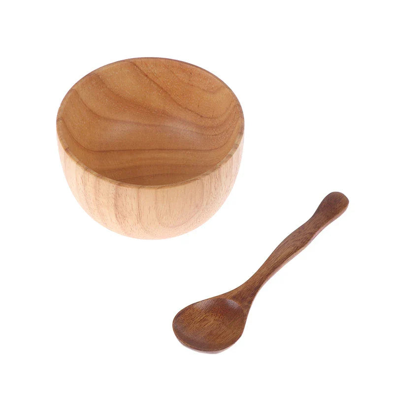 Handcrafted wooden facial mask bowl and spoon set for mixing and applying skin care products