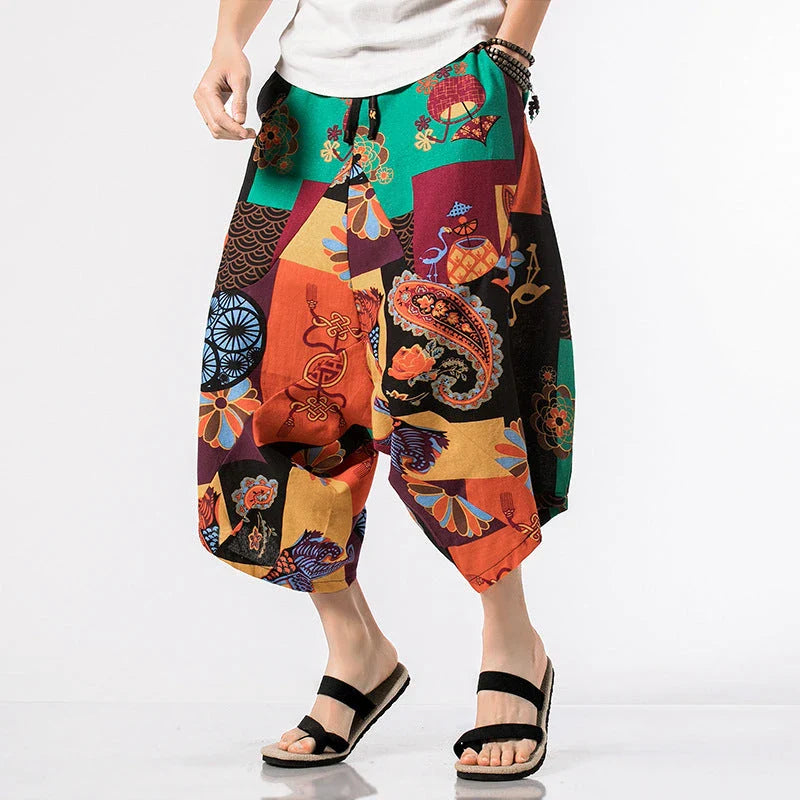 Comfortable plus-size harem shorts with ethnic-inspired pattern, made from premium cotton for all-day wear