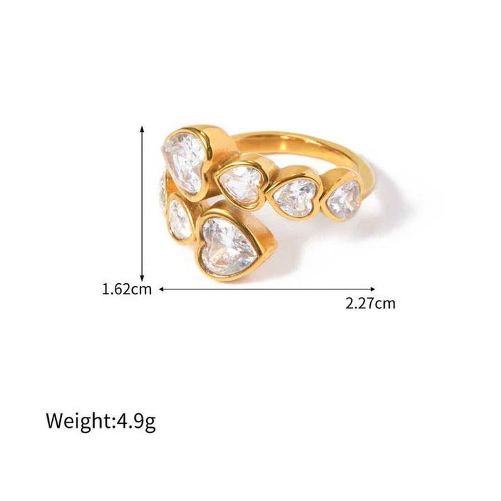Elegant 18K gold-plated ring with a sparkling cubic zirconia heart-shaped centerpiece