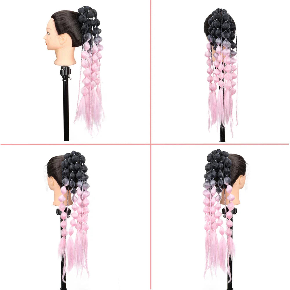Colorful bubble braid ponytail wig made of high-quality heat-resistant fibers for a vibrant, unique style
