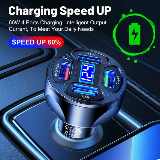 3-Port USB Car Charger with Quick Charge 3.0 technology for fast, efficient charging of smartphones, tablets, and other devices while driving