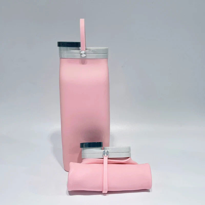 Foldable silicone drinking cup in various colors, designed for on-the-go hydration and outdoor adventures.