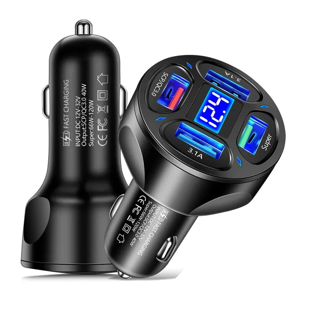 3-Port USB Car Charger with Quick Charge 3.0 technology for fast, efficient charging of smartphones, tablets, and other devices while driving