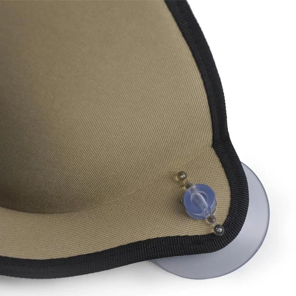 Cozy beige felt cat window hammock bed with plush mat, attached to window with suction cups