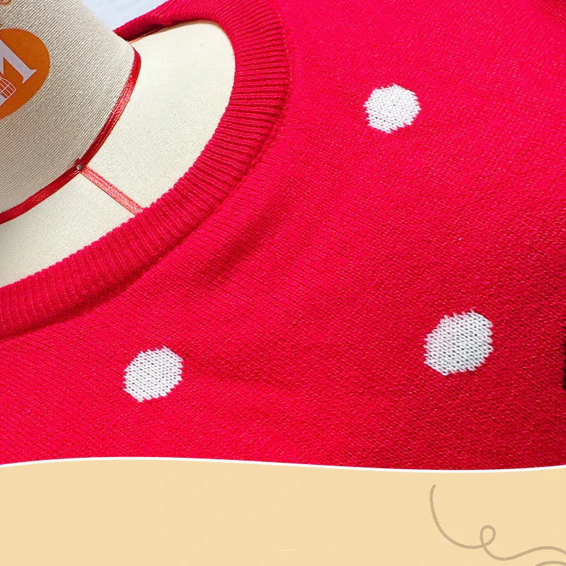 Festive elk-inspired oversized knit sweater in red with a relaxed, comfortable fit