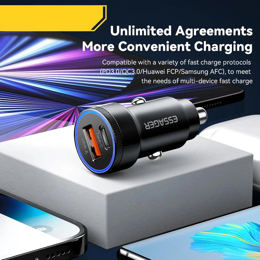 54W USB-C and USB Car Charger with Hyper-Speed Charging for smartphones, tablets, and other USB-powered devices
