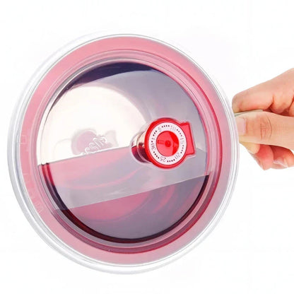 Colorful stainless steel mixing bowl with ergonomic handle, available in pink, green, and blue colors