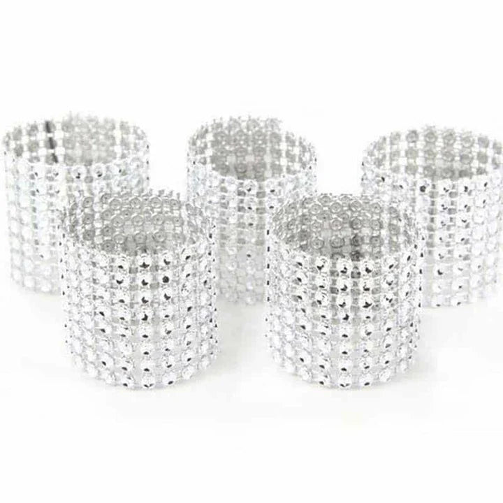 Elegant Silver Diamond Design Napkin Rings, Set of 10 Decorative Table Accessories