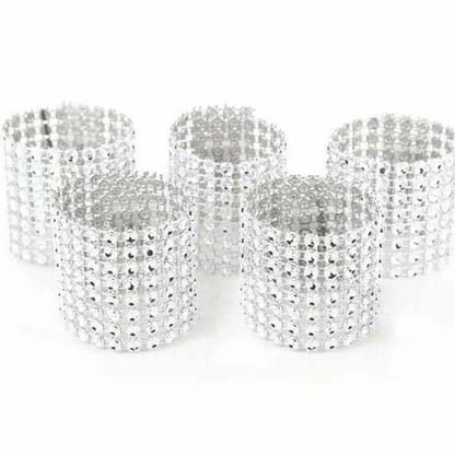 Elegant Silver Diamond Design Napkin Rings, Set of 10 Decorative Table Accessories