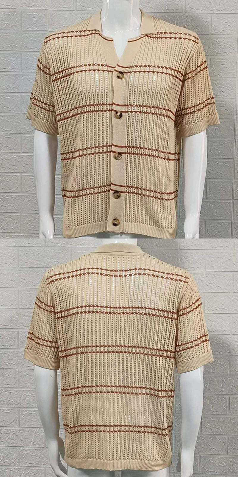 A classic men's knit cardigan with a stylish short-sleeve design, perfect for casual summer wear