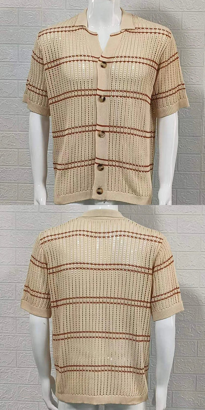 A classic men's knit cardigan with a stylish short-sleeve design, perfect for casual summer wear