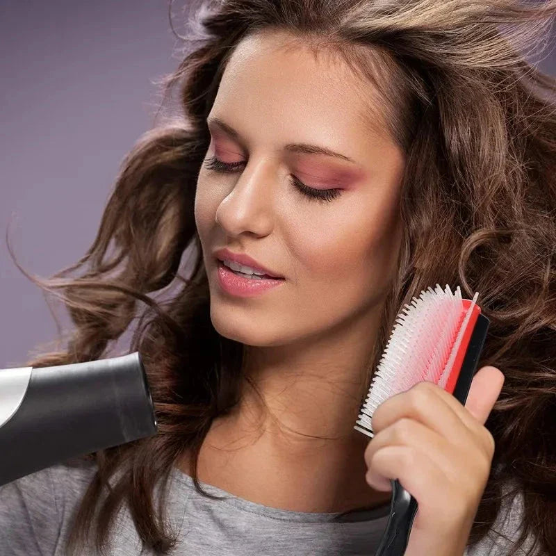 9-Row Detangling Hair Brush with Scalp Massager, Suitable for Straight, Curly, and Wavy Hair Types