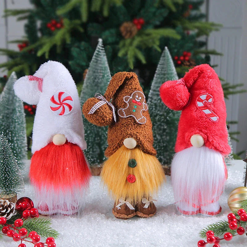 Faceless Elderly Candy Decorations in various candy-inspired designs, including round candy, candy canes, and gingerbread men