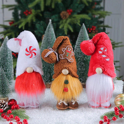 Faceless Elderly Candy Decorations in various candy-inspired designs, including round candy, candy canes, and gingerbread men