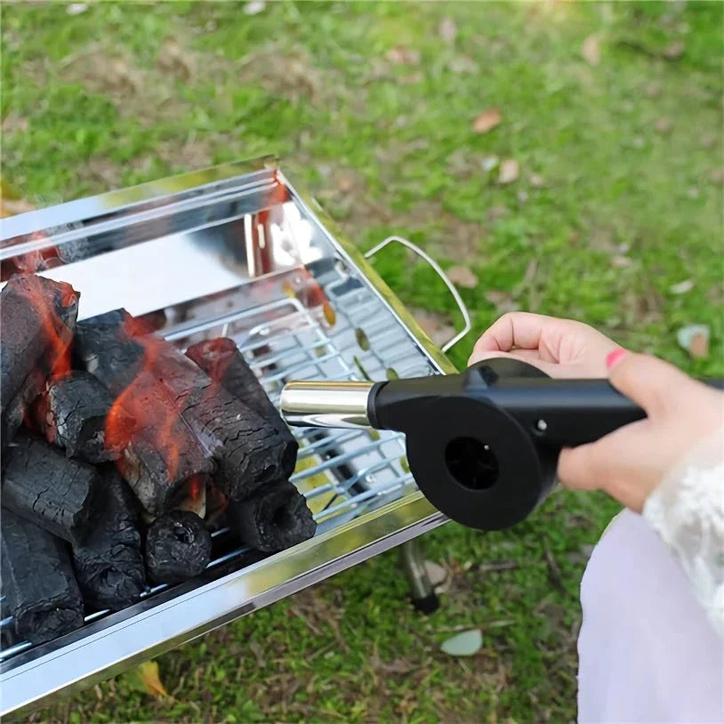 Portable BBQ air blower with hand-cranked design for quick and easy grill fire ignition