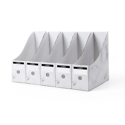 Elegant white desk organizer with compartments for storing documents, books, and office supplies