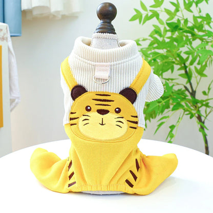 Corduroy suspender pants for dogs in various sizes and colors, featuring a trendy and fashionable design