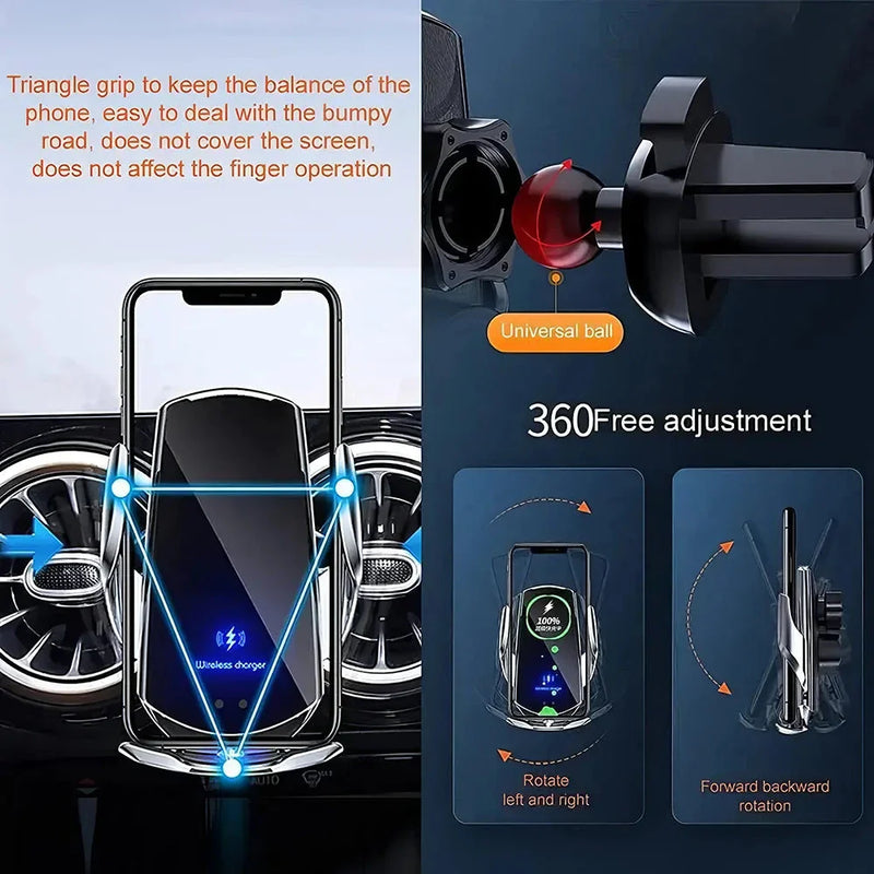 Hhomeenjoy 15W Fast Charging Auto-Clamping Wireless Car Charger