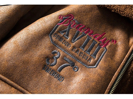 Cozy lambswool fleece-lined suede jacket in classic black and brown colors