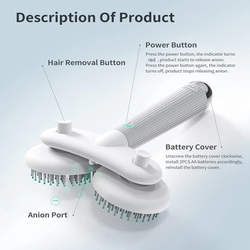 Dual Head Electric Pet Brush with Negative Ion Technology for Effortless, Comfortable Grooming