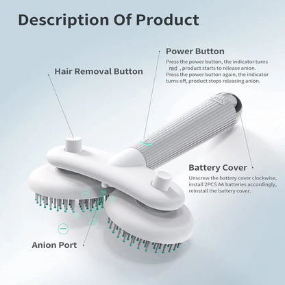 Dual Head Electric Pet Brush with Negative Ion Technology for Effortless, Comfortable Grooming