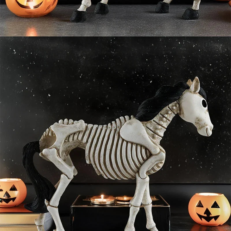Skeleton Horse Ornament: Detailed resin decoration with a striking skeletal horse design for Halloween decor
