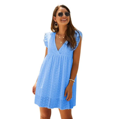 Elegant white lace casual dress with a flattering silhouette and feminine details