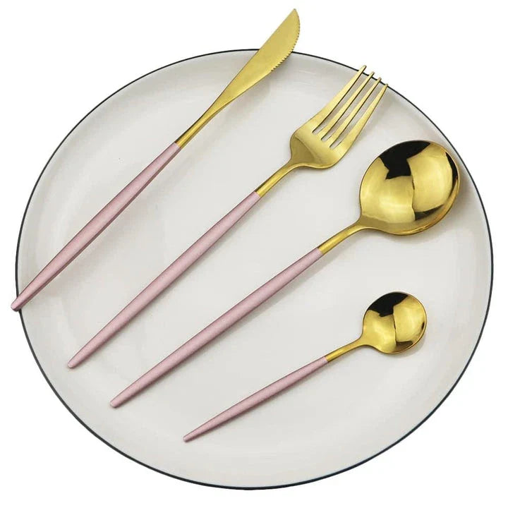 Premium 24-Piece Stainless Steel Tableware Set in Black - Durable, Elegant Dining Utensils with Sleek Design