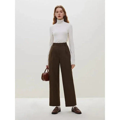 Classic high-waisted wool straight pants for modern women in a sleek, sophisticated design