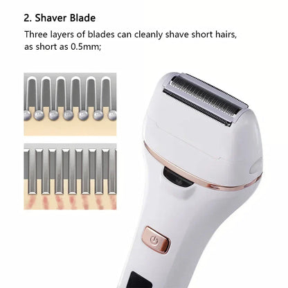 4-in-1 Electric Lady Shaver and Foot Callus Remover with stainless steel blades, adjustable speeds, and waterproof design for smooth, beautiful skin