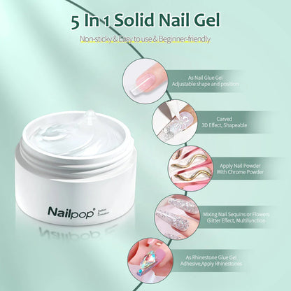 Nailpop Solid Nail Patch Gel - Transparent, long-lasting adhesive for professional-looking nail tips at home