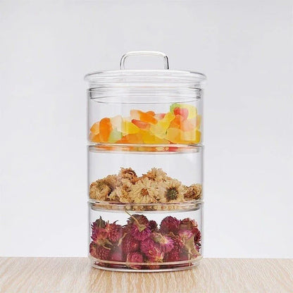 Premium 3-Layer Glass Food Storage Jar with Airtight Bamboo Lid for Storing Dry Goods, Leftovers, and Snacks